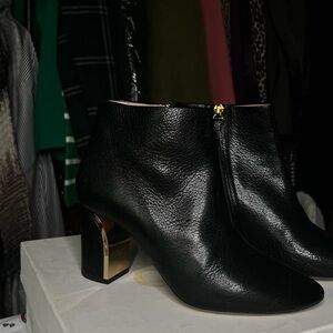 Chloe Black Heeled Boots with Gold Accent